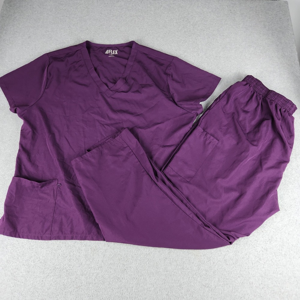 4FLEX 2 Piece Scrub Set Womens 3X Purple Workwear Medical Uniform Top Pants